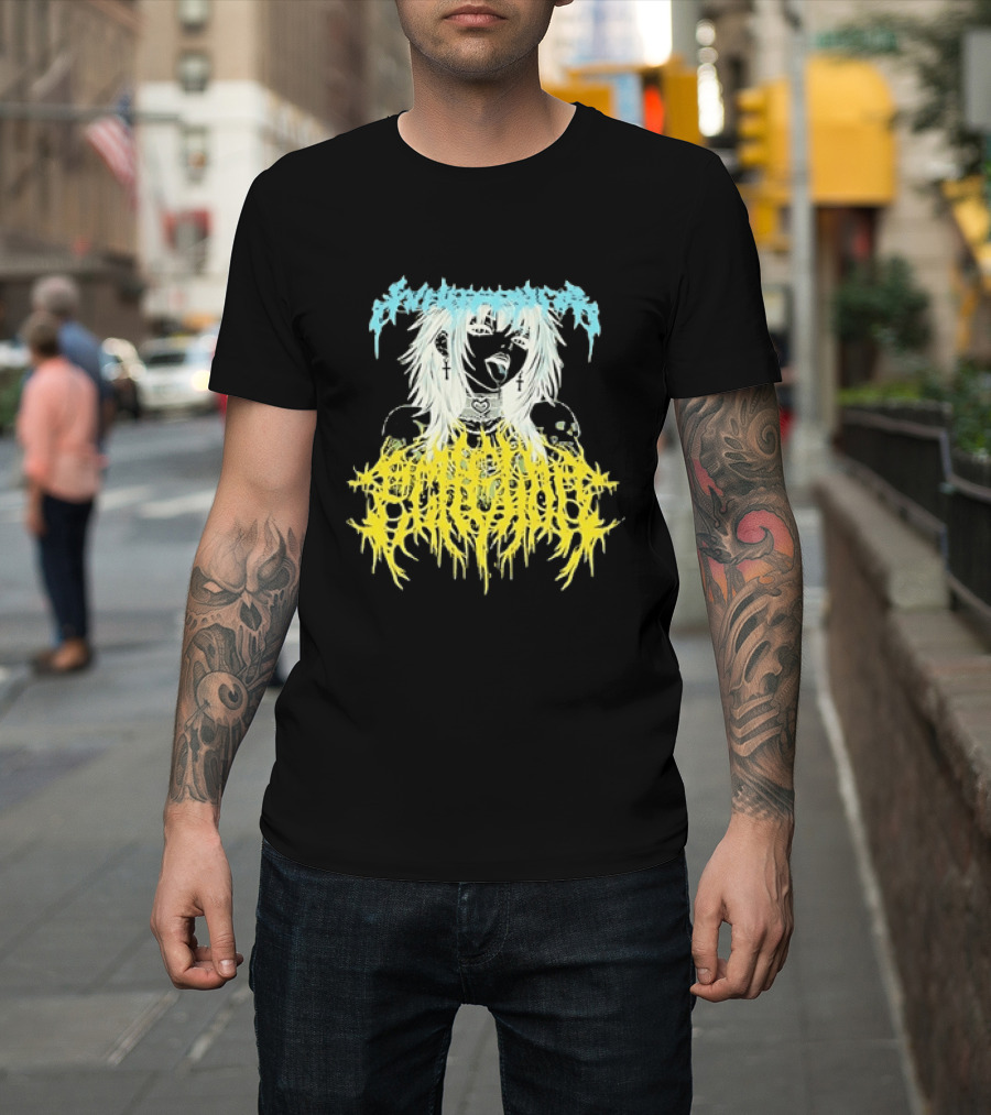 Anime Girl Emo Goth Aesthetic Crybaby Hardcore Chained Heart Cross Earrings T-Shirt