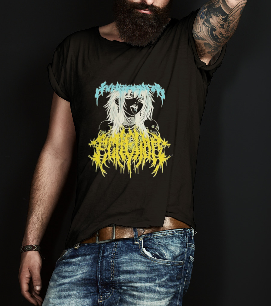 Anime Girl Emo Goth Aesthetic Crybaby Hardcore Chained Heart Cross Earrings T-Shirt
