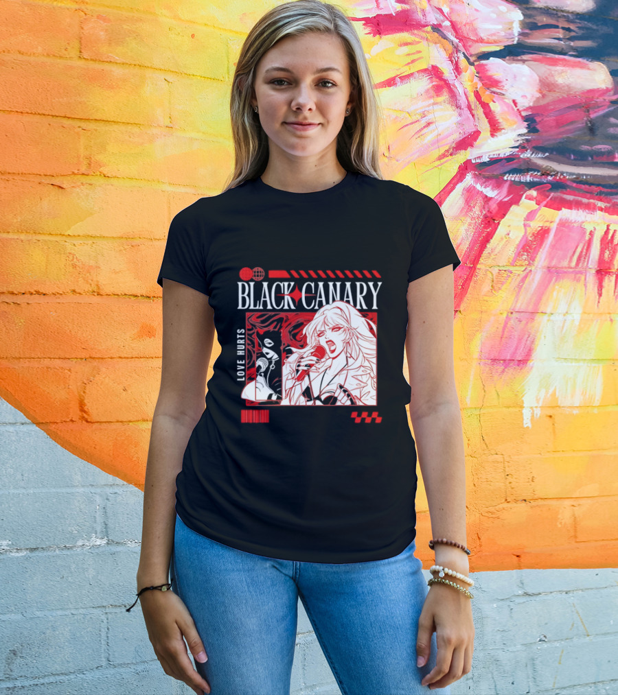 Black Canary Love Hurts DC Comics Superhero Microphone Music Scene T-Shirt