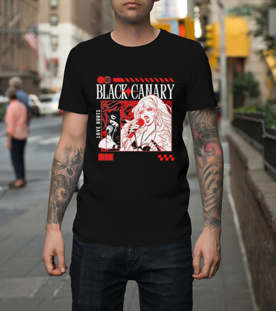 Black Canary Love Hurts DC Comics Superhero Microphone Music Scene T-Shirt