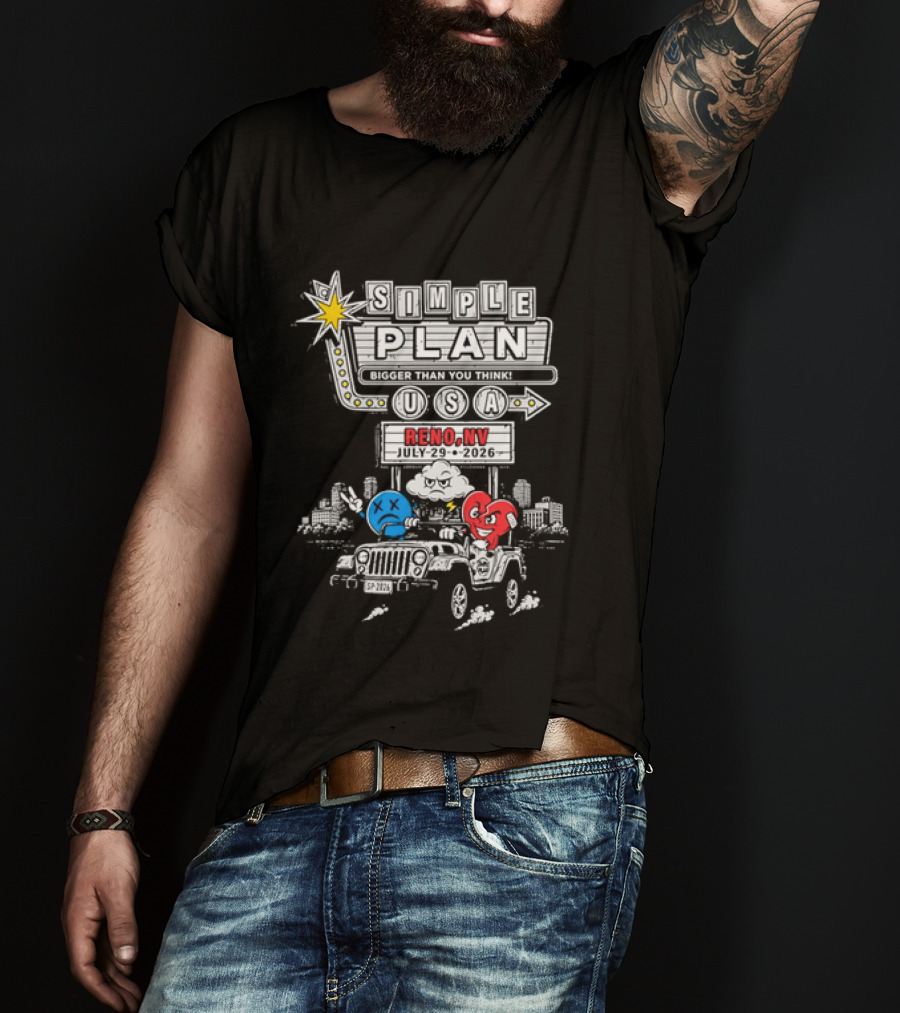Bigger Than You Think Simple Plan USA Tour Reno NV 2026 Jeep Adventure T-Shirt