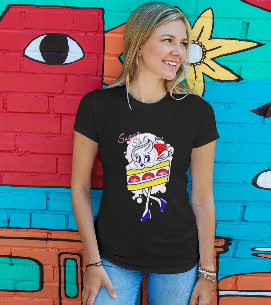 Sugar Slut Strawberry Cake Cartoon Slice With Whipped Cream And Berries T-Shirt