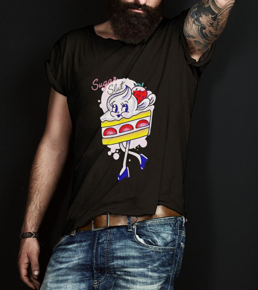 Sugar Slut Strawberry Cake Cartoon Slice With Whipped Cream And Berries T-Shirt