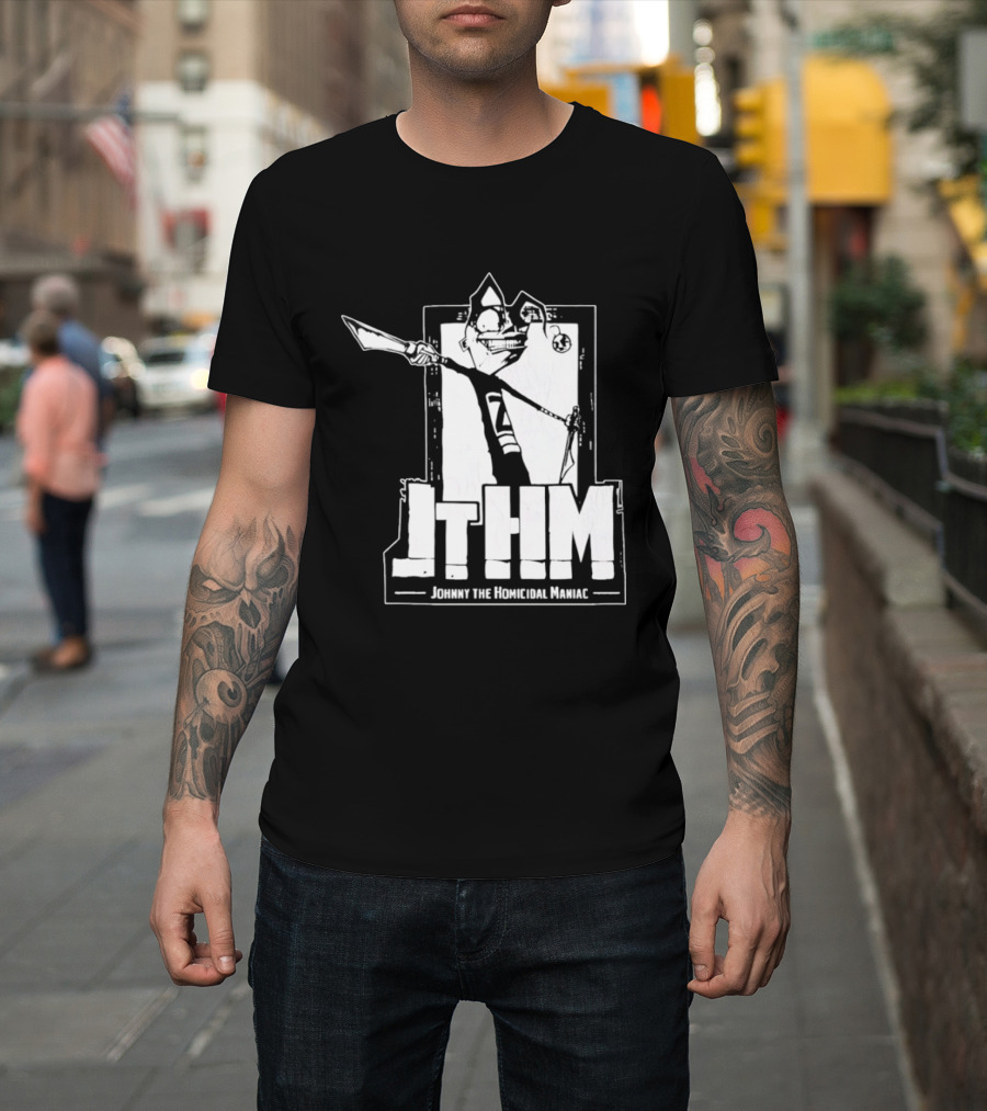JTHM Johnny The Homicidal Maniac Distressed Black And White Comic T-Shirt