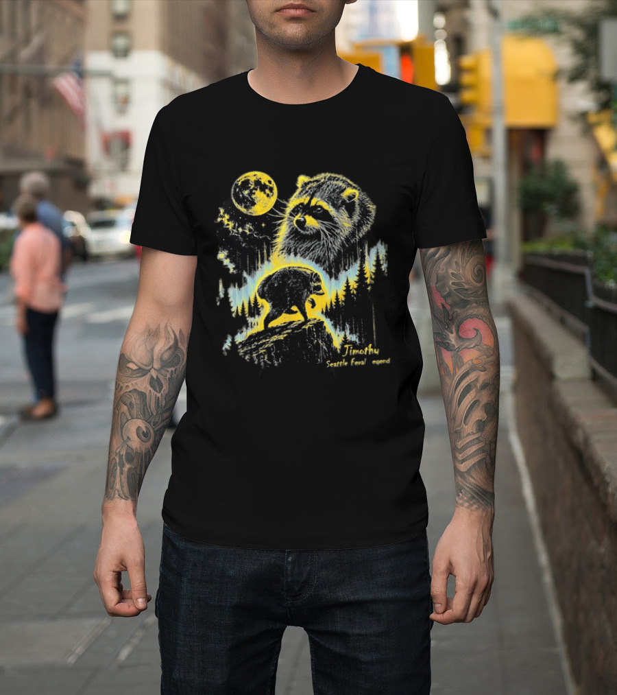 Timothy Seattle Feral Legend Raccoon Wildlife Moon Night Scene T-Shirt