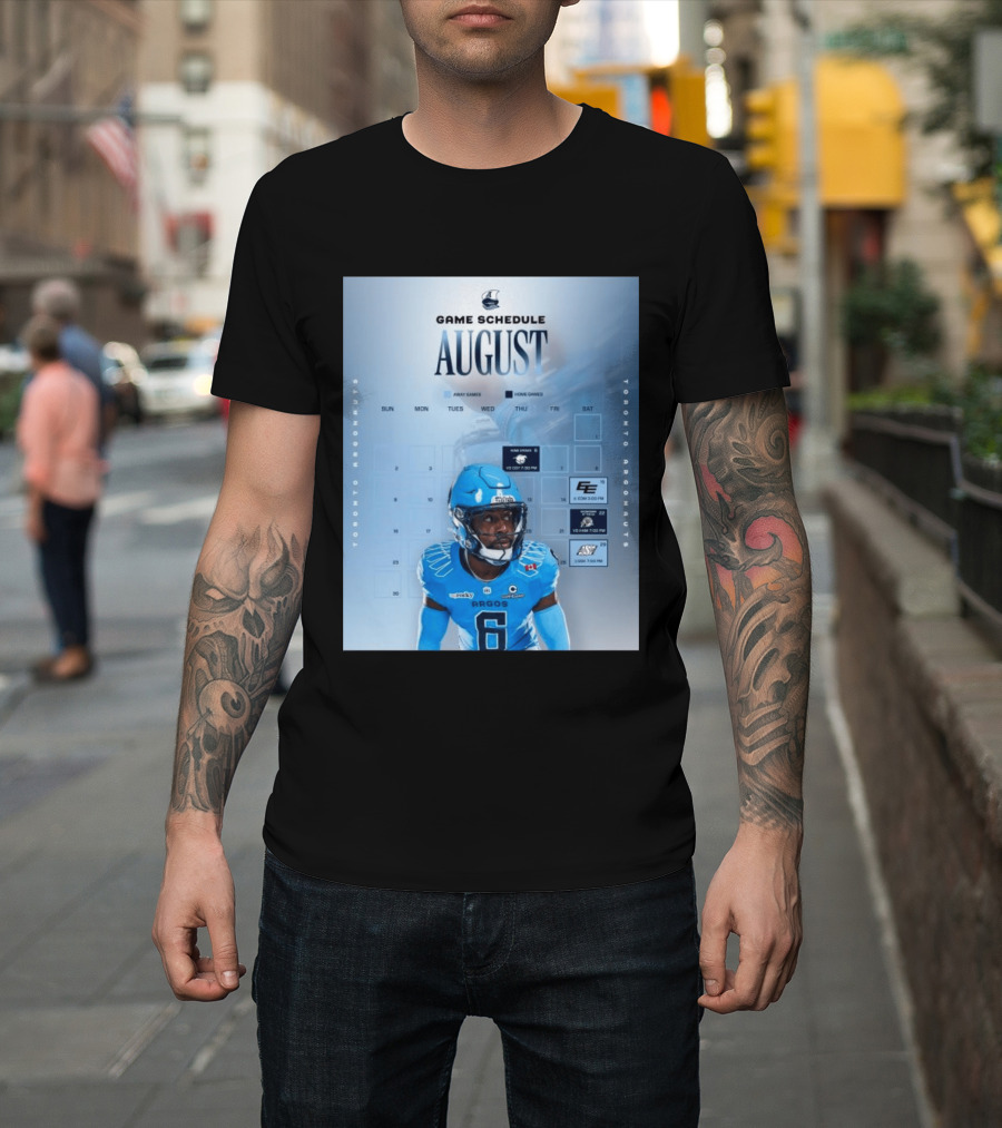 Toronto Argonauts August Game Schedule 2023 CFL Football Player Calendar T-Shirt