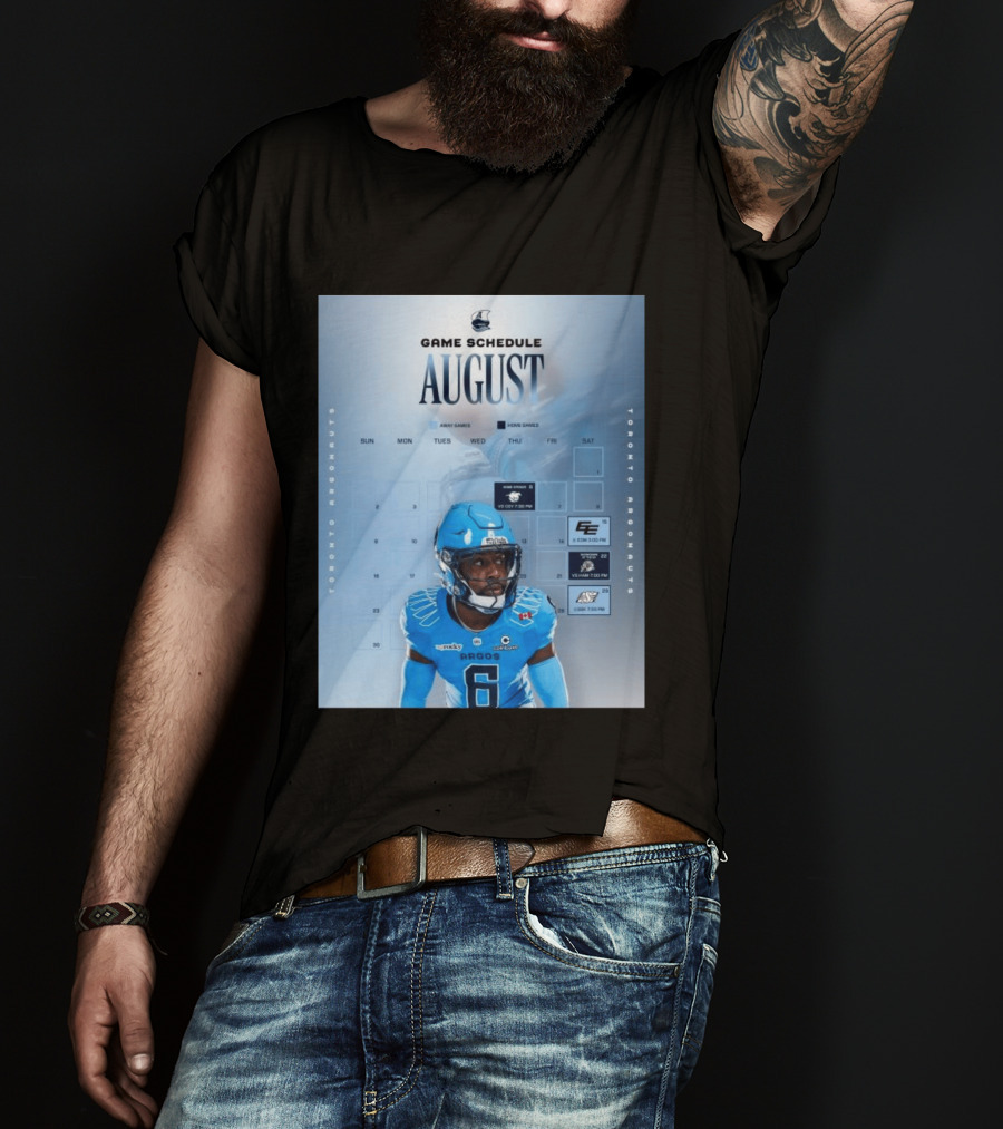 Toronto Argonauts August Game Schedule 2023 CFL Football Player Calendar T-Shirt