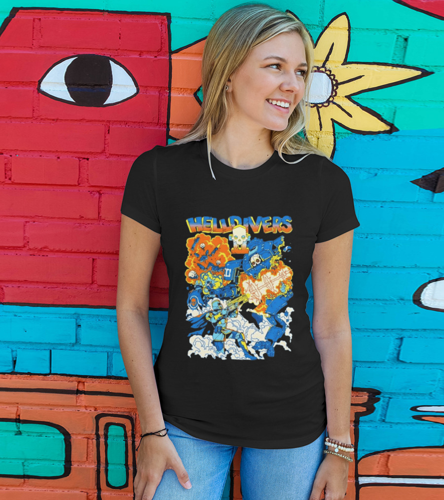 Helldivers Super Earth Soldier Combat Action Explosive Battle Scene T-Shirt