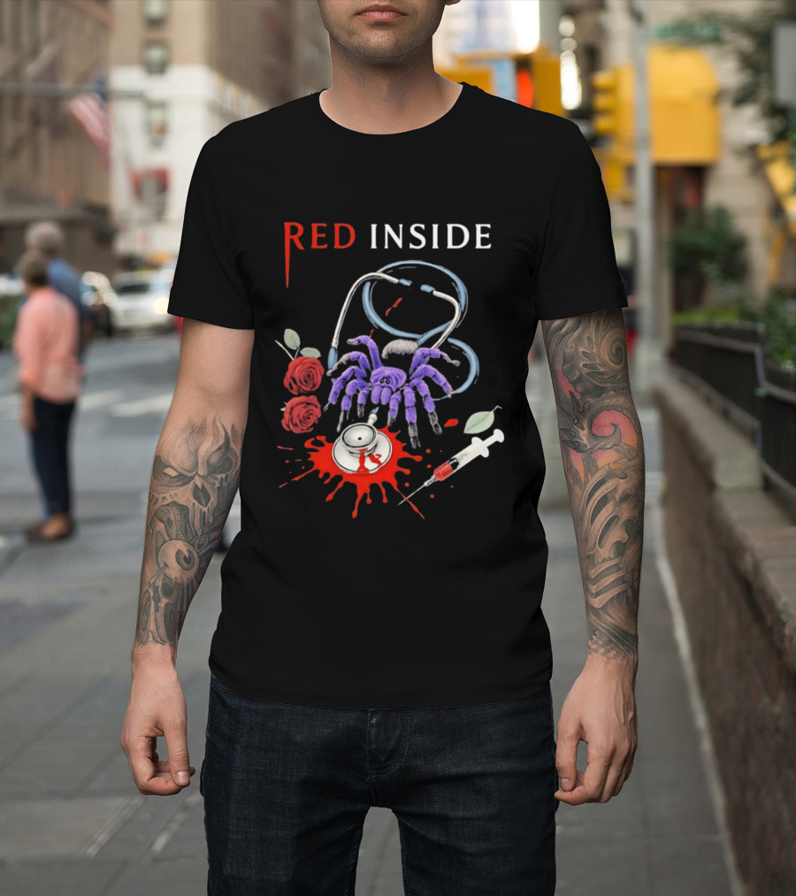 Red Inside Purple Tarantula Stethoscope Syringe Roses T-Shirt