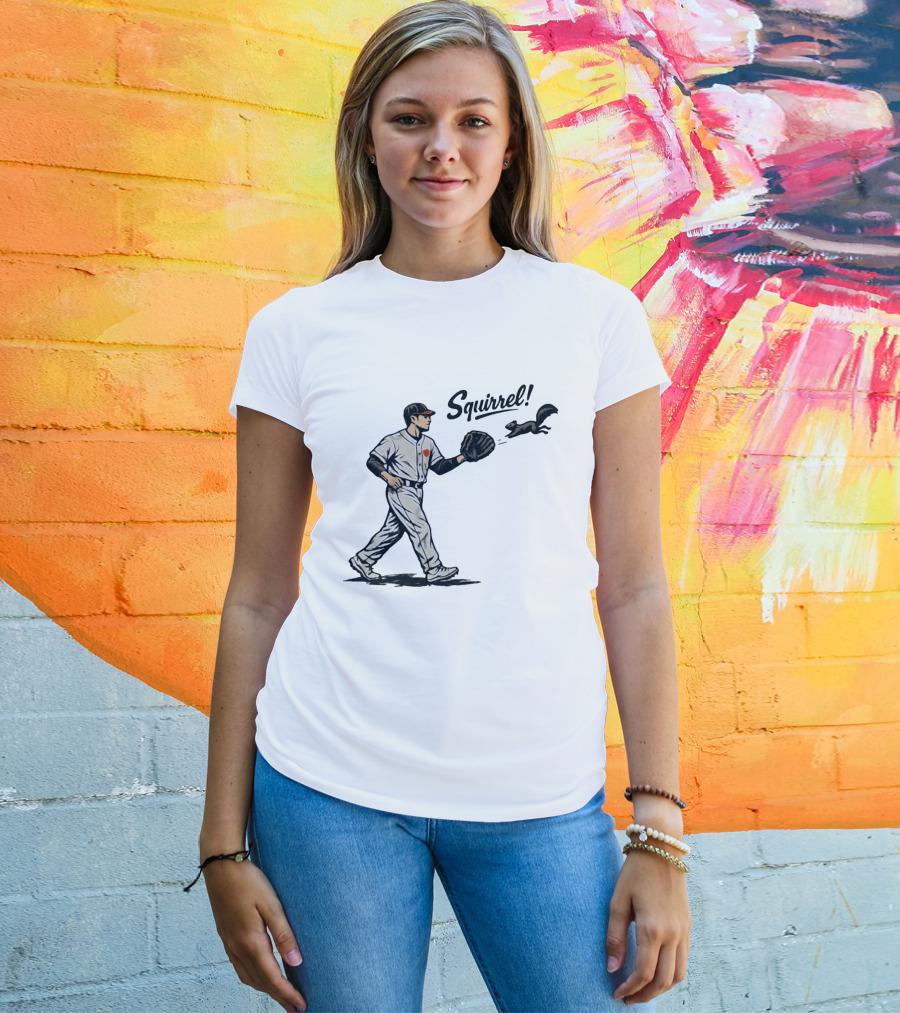 Baseball Player With Glove And Squirrel Chase T-Shirt