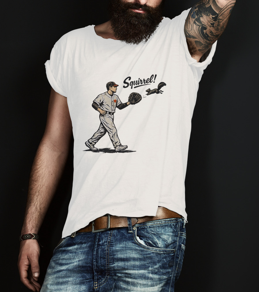 Baseball Player With Glove And Squirrel Chase T-Shirt