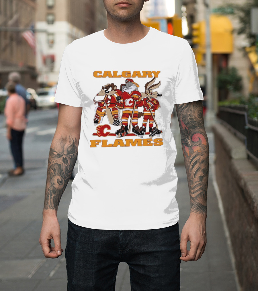 Calgary Flames Looney Tunes Bugs Bunny Hockey Team Characters T-Shirt