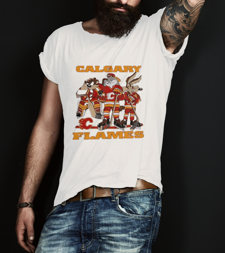 Calgary Flames Looney Tunes Bugs Bunny Hockey Team Characters T-Shirt