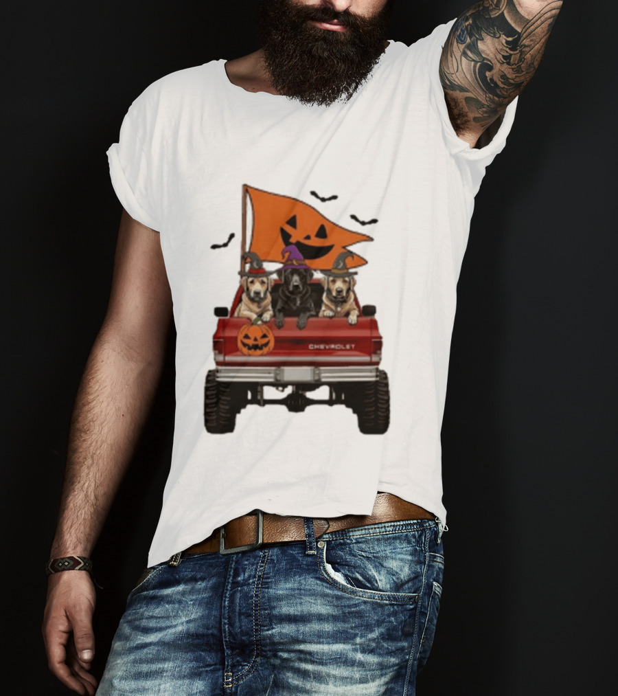 Chevrolet Halloween Dogs In Truck With Pumpkin And Bats T-Shirt