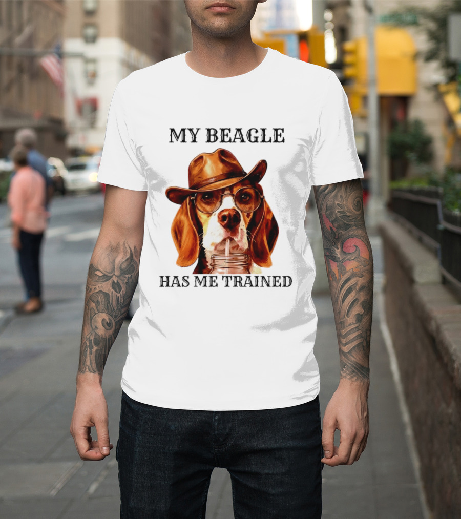 My Beagle Has Me Trained Cowboy Beagle With Hat And Glasses T-Shirt