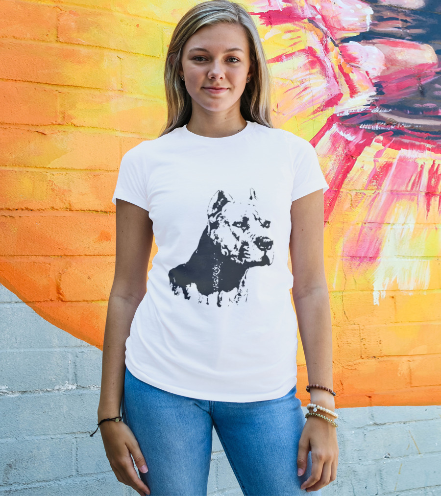 Distressed Pit Bull Dog Face Art For Dog Lovers T-Shirt