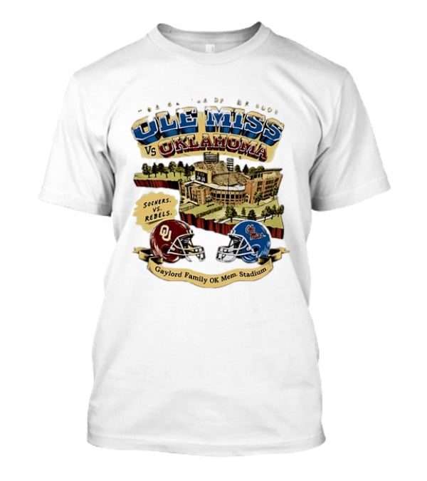 Ole Miss Vs Oklahoma Sooners Rebels Gaylord Family OK Mem Stadium T-Shirt