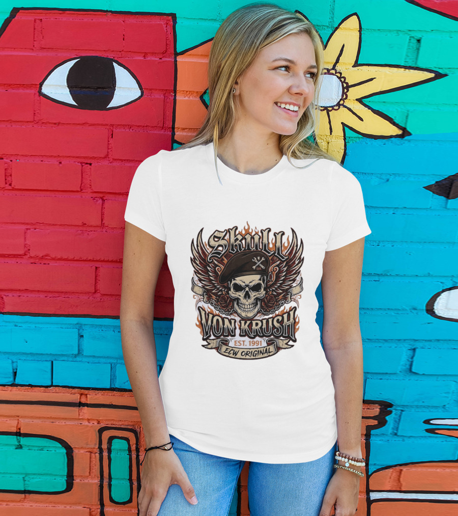 Skull Von Krush SVK Est 1991 ECW Original Flame Wings Roses T-Shirt