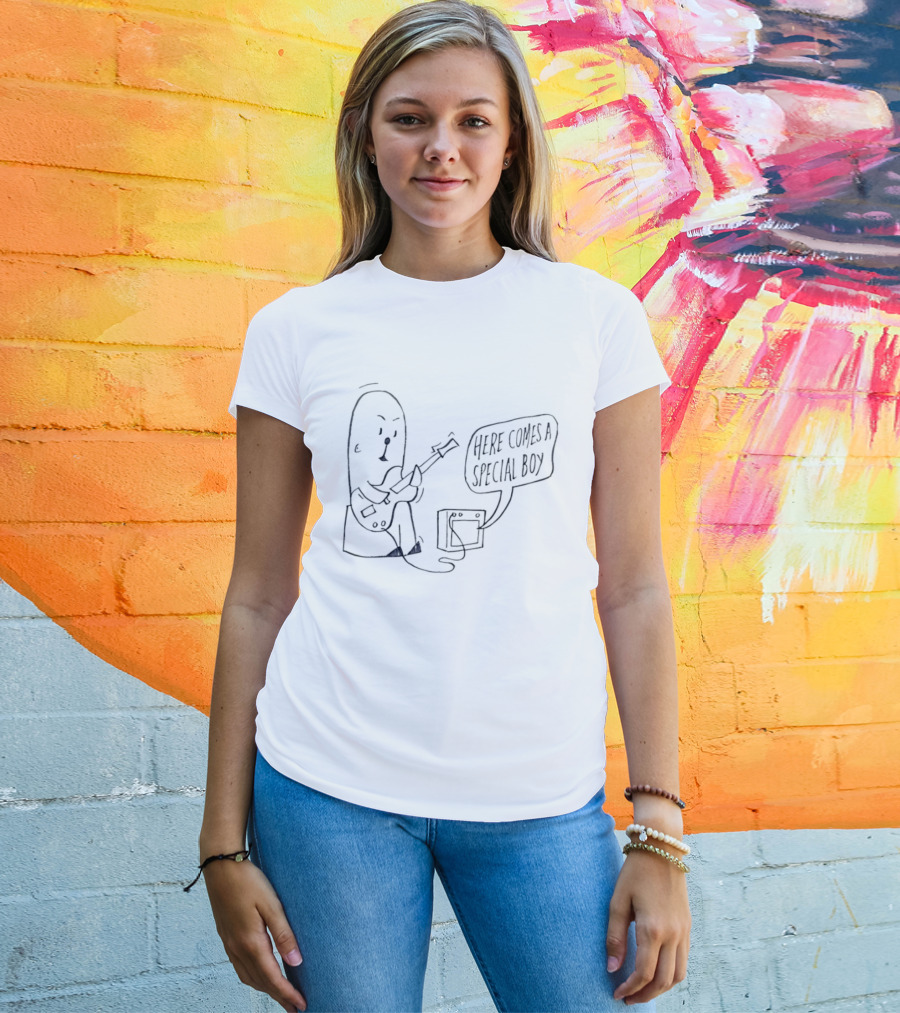 Special Boy Cartoon With Guitar And Amp Here Comes A Special Boy T-Shirt