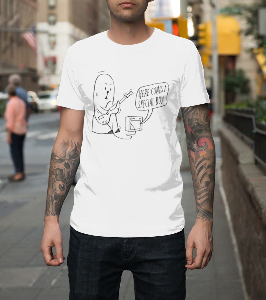 Special Boy Cartoon With Guitar And Amp Here Comes A Special Boy T-Shirt