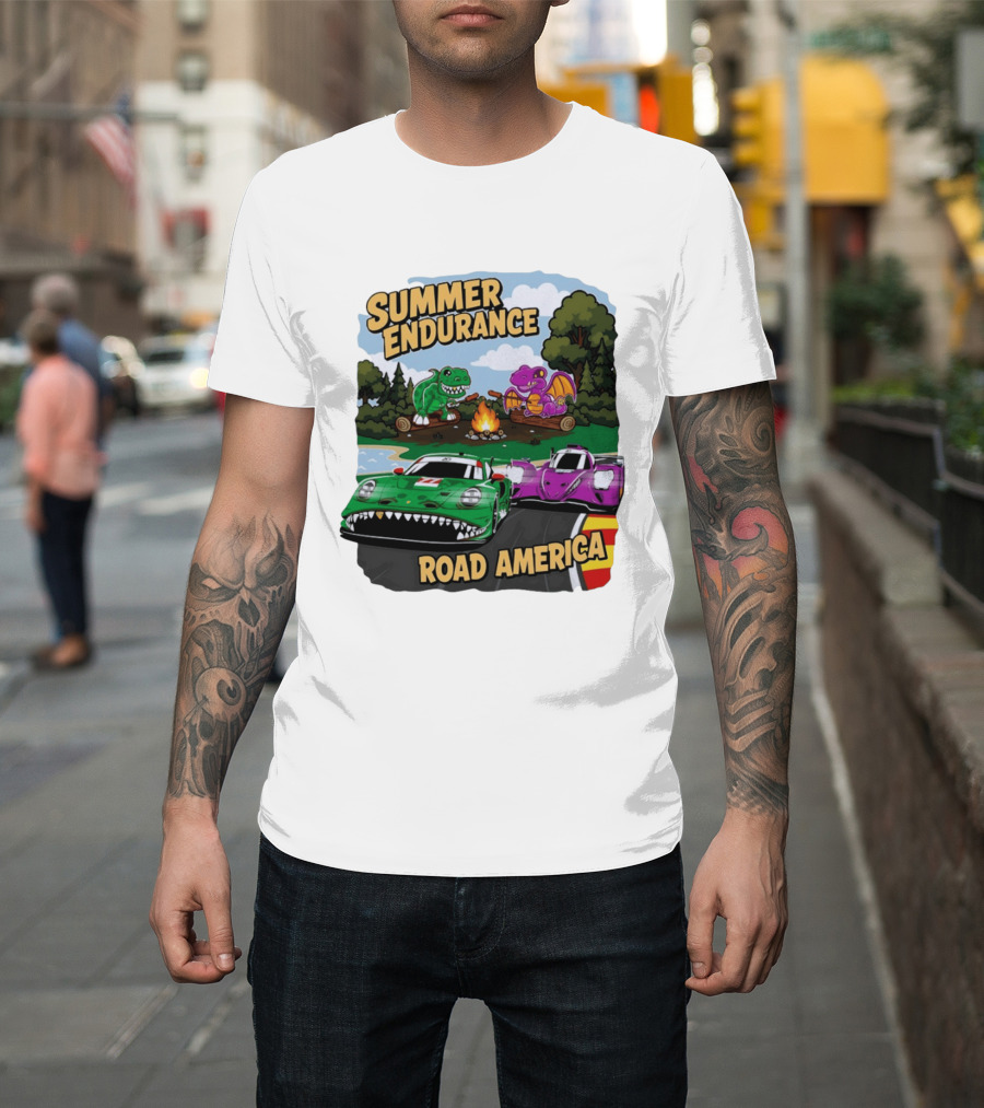 Summer Endurance Road America Racing With Dinosaurs And Dragons T-Shirt