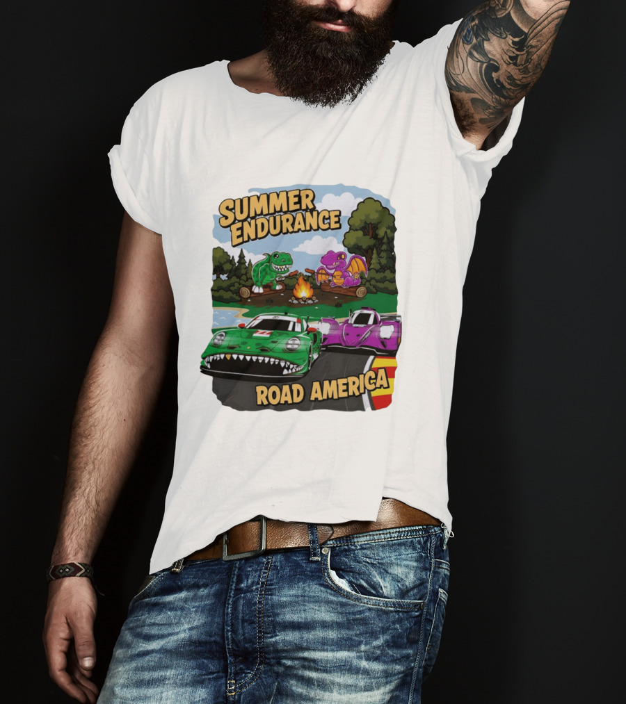 Summer Endurance Road America Racing With Dinosaurs And Dragons T-Shirt