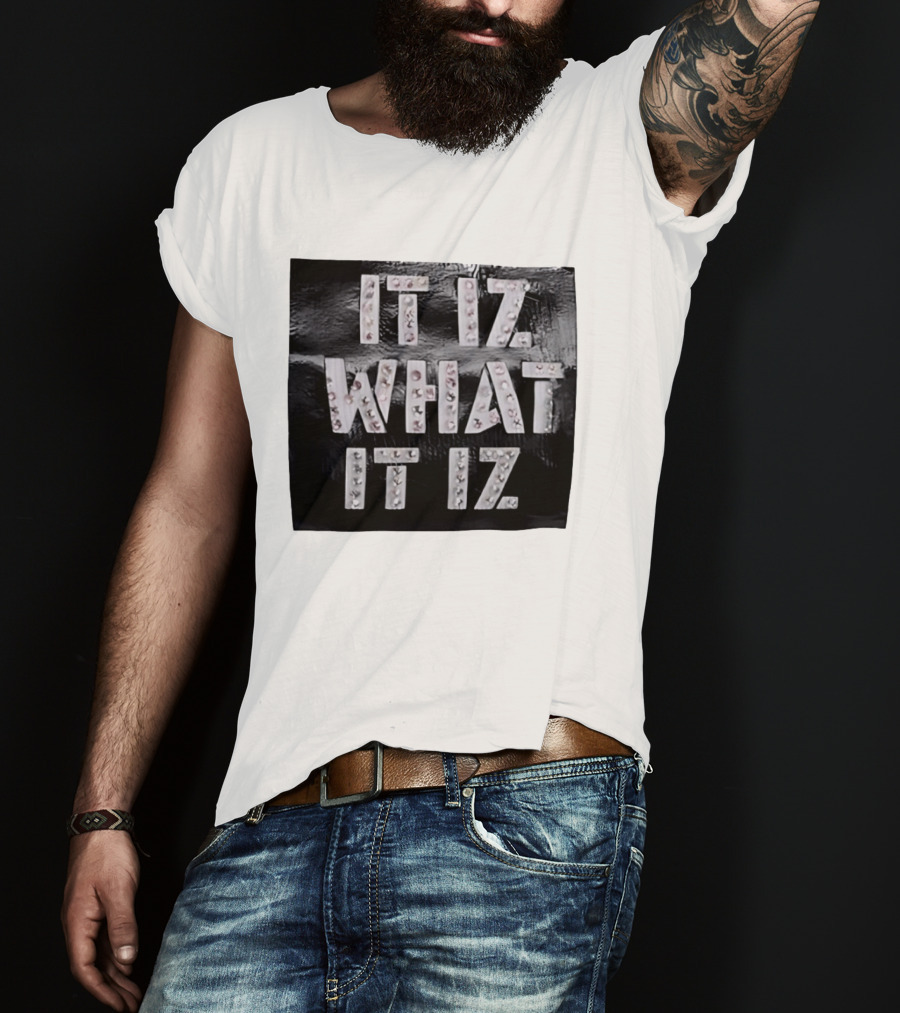 It Iz What It Iz Rhinestone Sparkly Slang Black T-Shirt