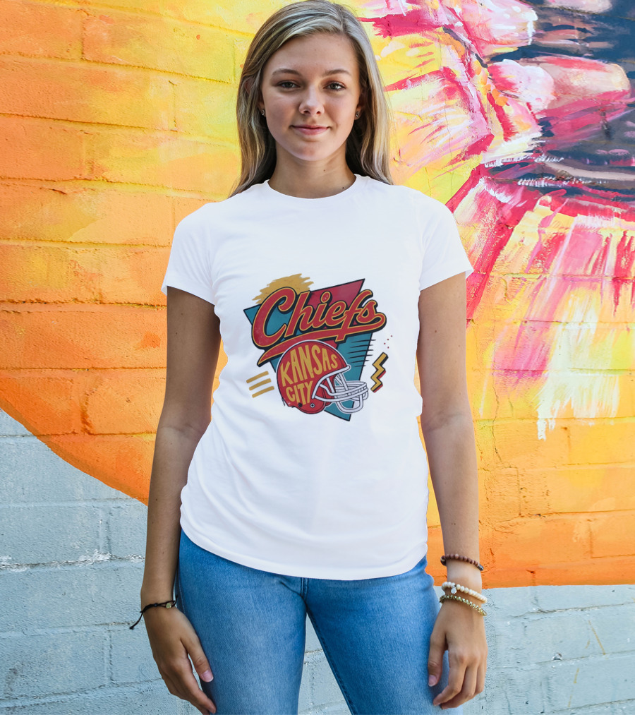 Kansas City Chiefs Helmet Retro Style Football T-Shirt