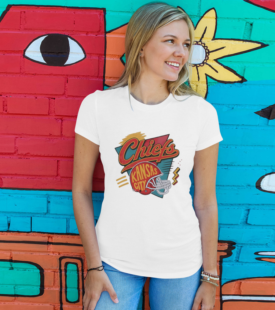 Kansas City Chiefs Helmet Retro Style Football T-Shirt