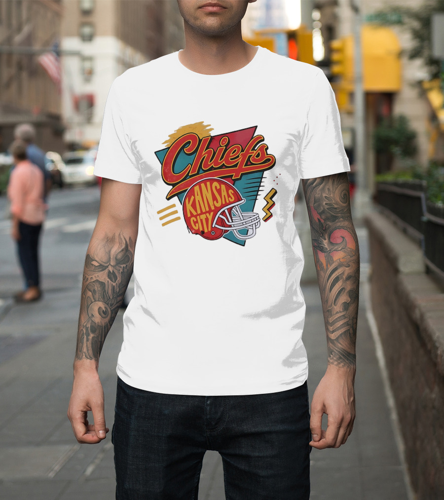 Kansas City Chiefs Helmet Retro Style Football T-Shirt