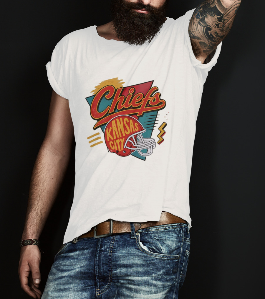 Kansas City Chiefs Helmet Retro Style Football T-Shirt