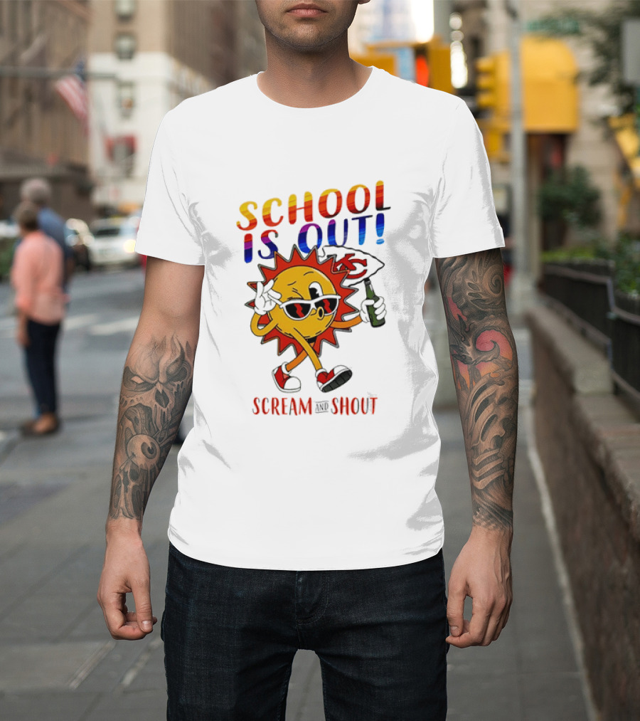 Kansas City Chiefs Sun Character School Is Out Scream And Shout T-Shirt
