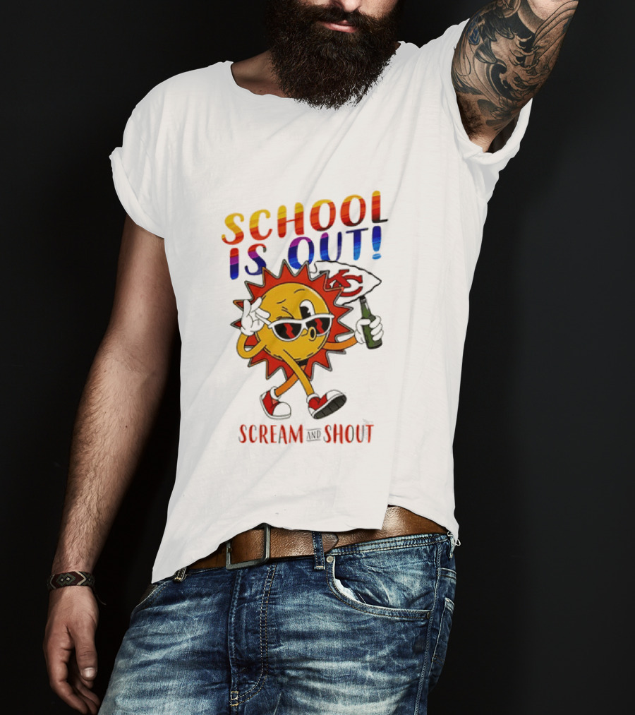 Kansas City Chiefs Sun Character School Is Out Scream And Shout T-Shirt