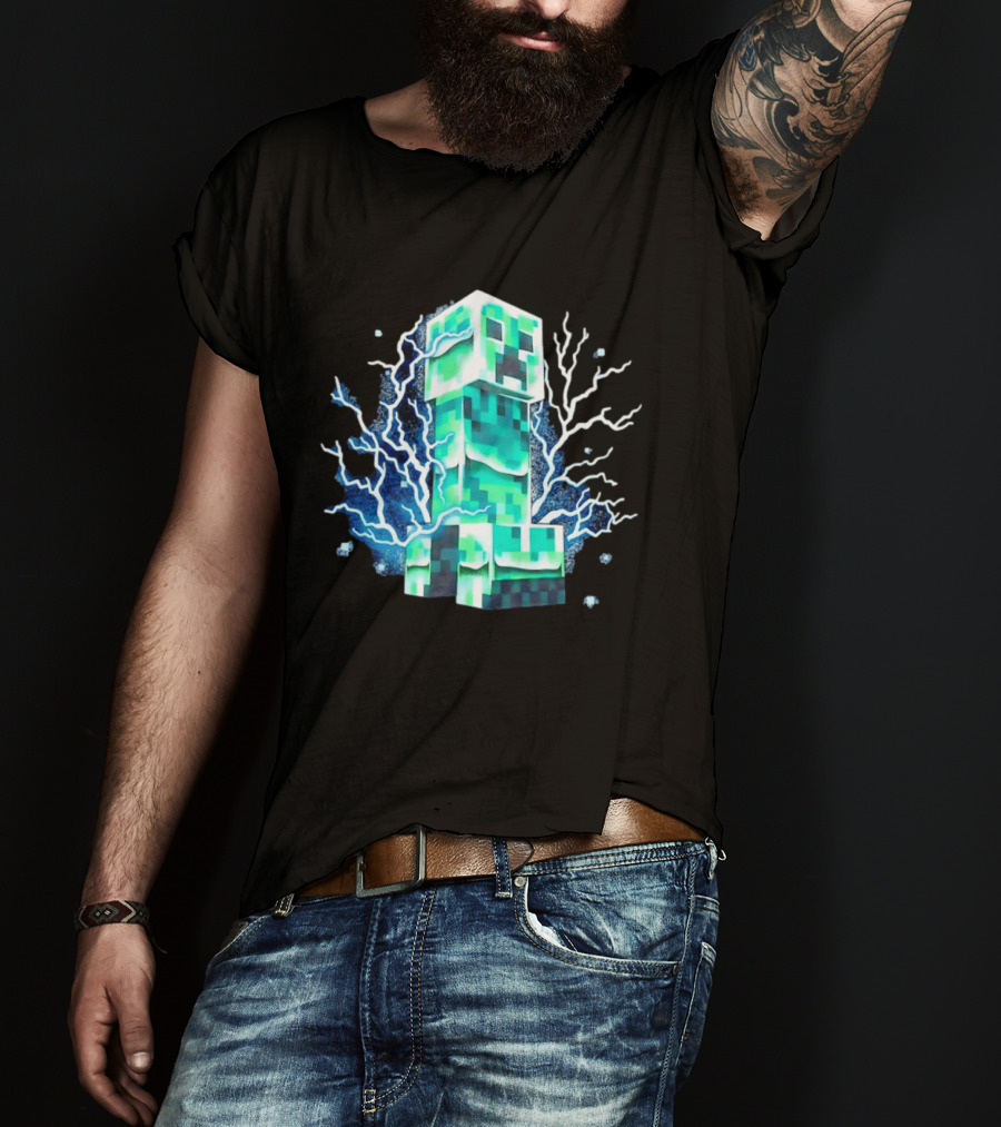 Charged Creeper Lightning Pixelated Monster Gaming Adventure T-Shirt