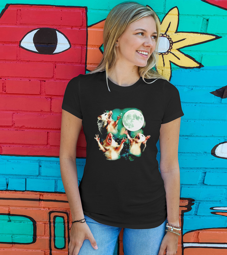 Screaming Opossums Howling At The Moon Opossum Moonlight Night Sky T-Shirt