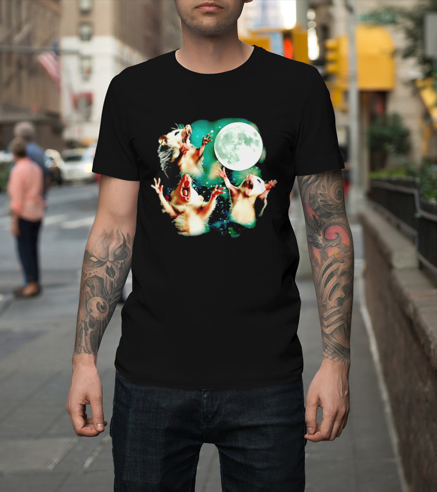 Screaming Opossums Howling At The Moon Opossum Moonlight Night Sky T-Shirt