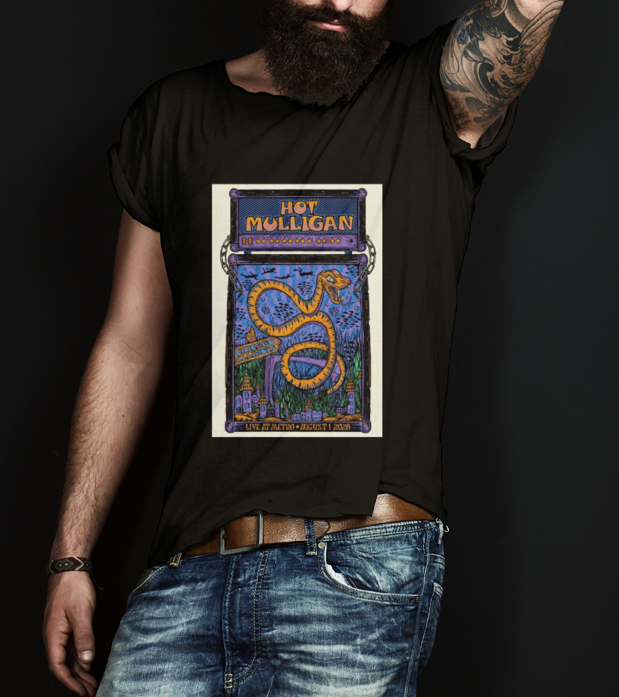 Hot Mulligan Live At Metro Chicago Illinois August 1 2026 With Snake And Cityscape T-Shirt