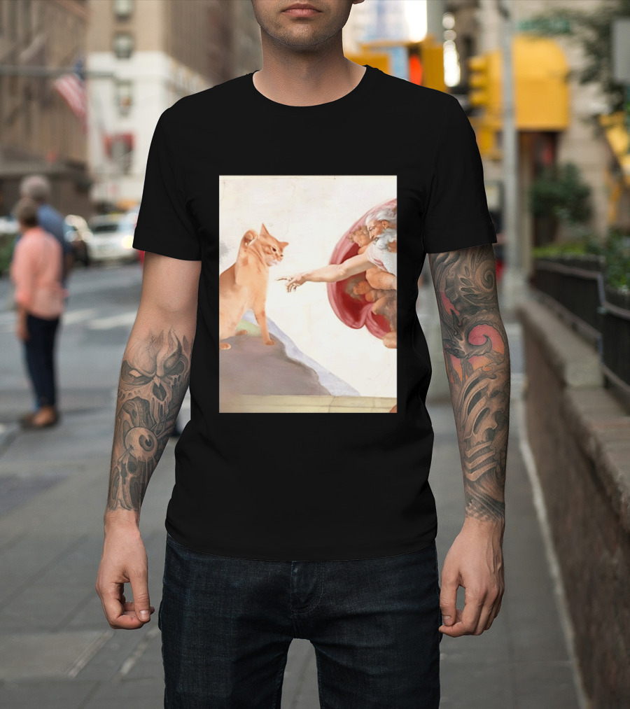 The Creation Of Adam With A Cat By Michelangelo T-Shirt