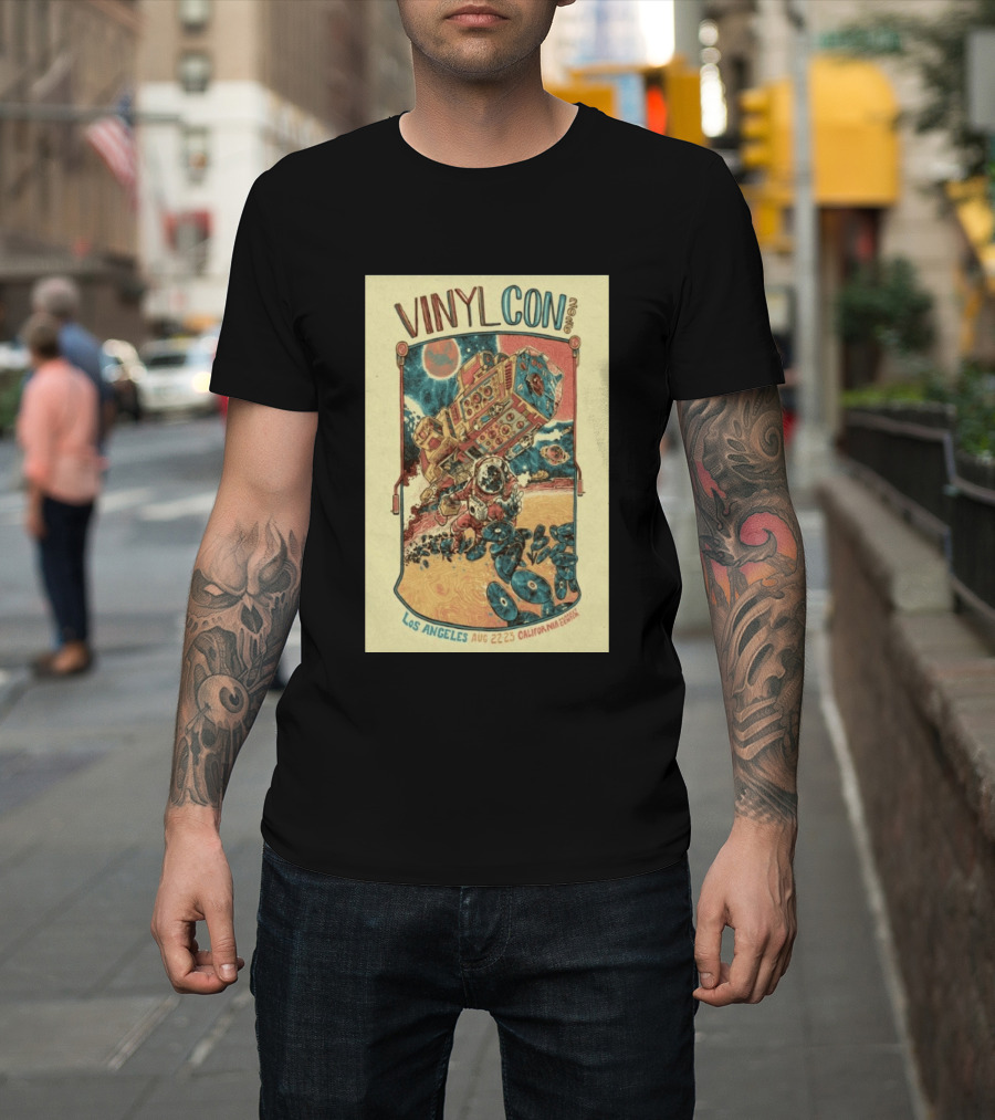 VinylCon Los Angeles August 22 23 2026 California Festival Space Astronaut Turntable T-Shirt