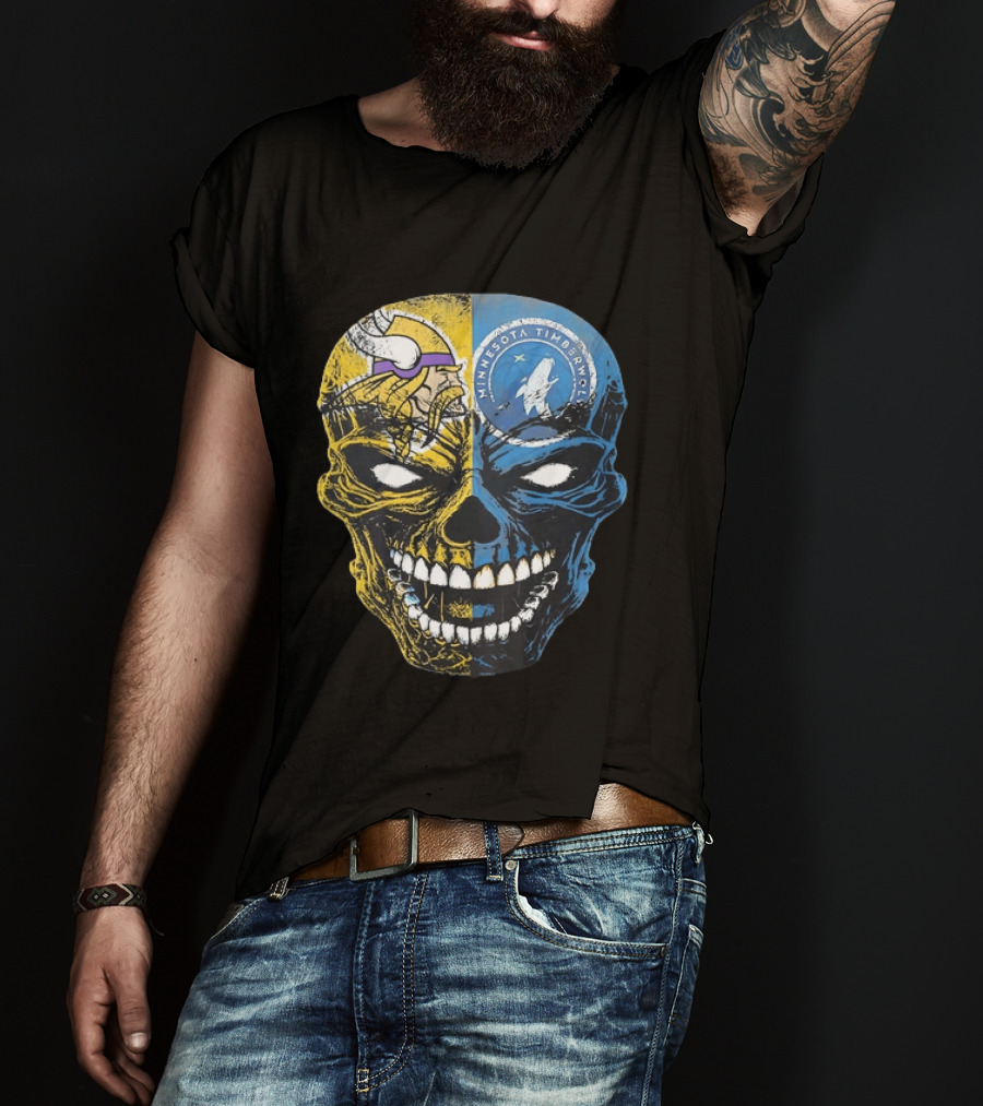 Minnesota Vikings Timberwolves Skull Mashup T-Shirt