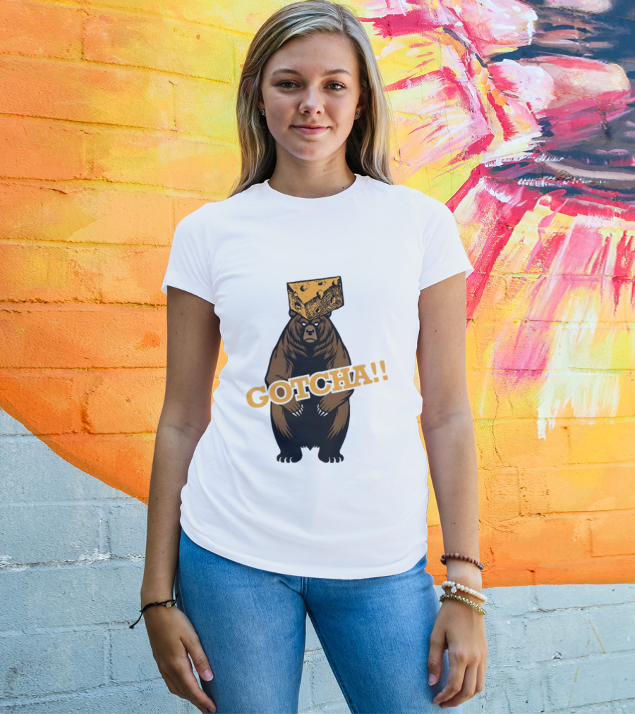 Bear Cheese Head Gotcha Green Bay Packers Fan T-Shirt