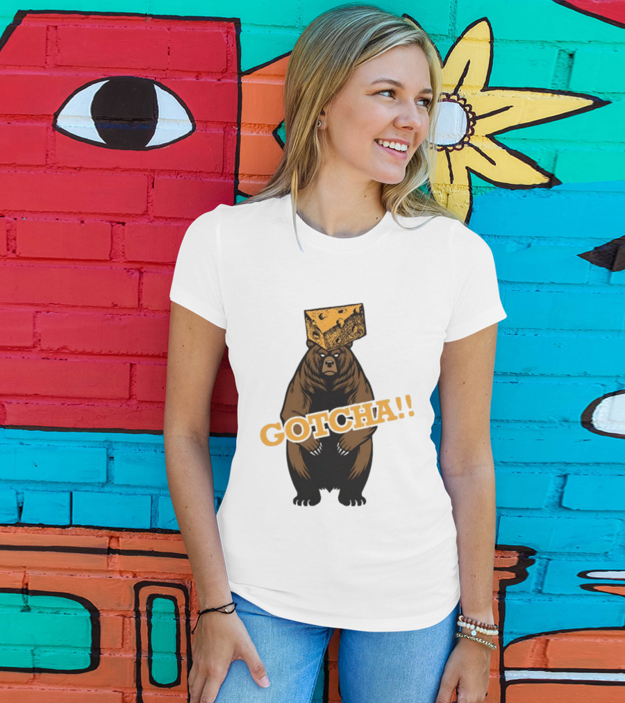 Bear Cheese Head Gotcha Green Bay Packers Fan T-Shirt