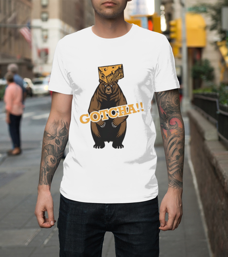 Bear Cheese Head Gotcha Green Bay Packers Fan T-Shirt