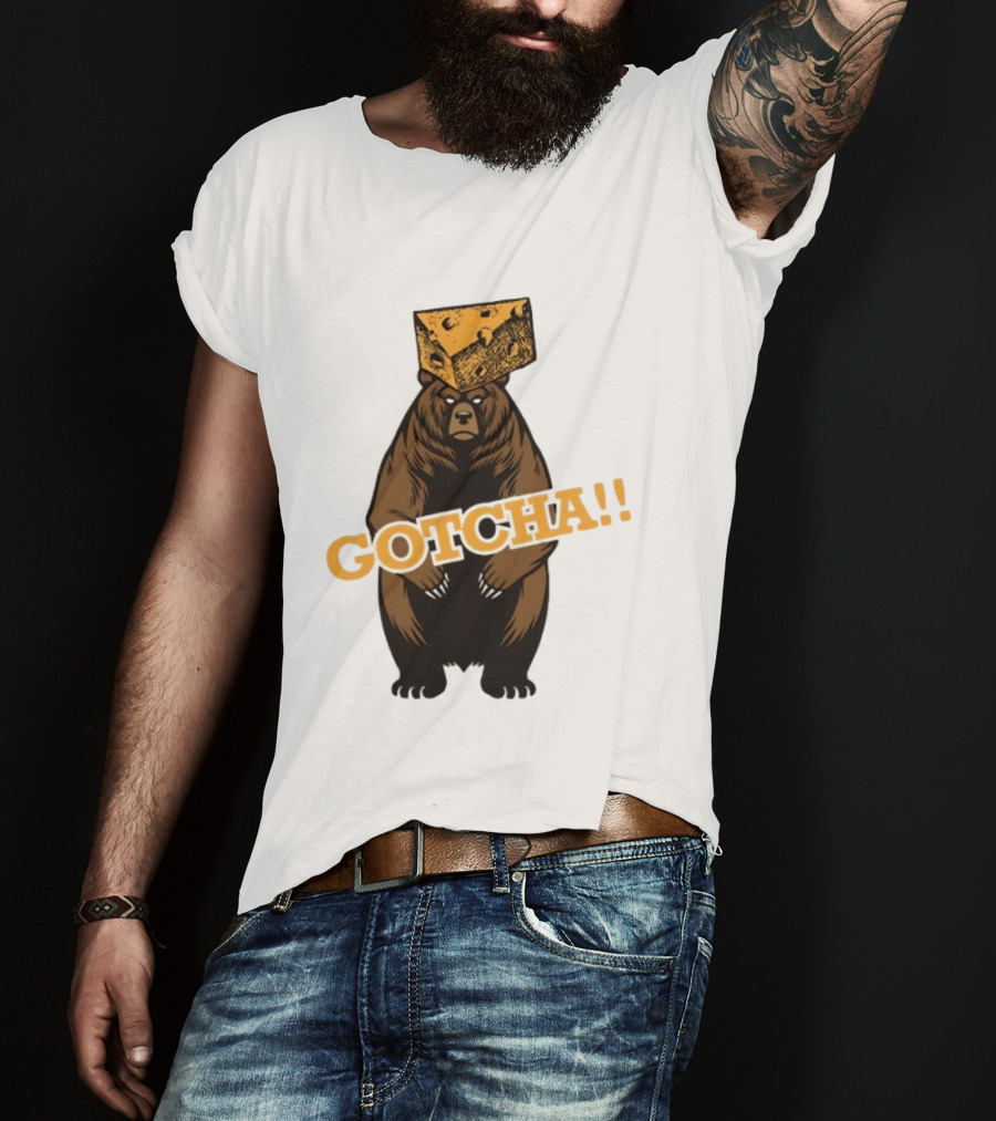 Bear Cheese Head Gotcha Green Bay Packers Fan T-Shirt