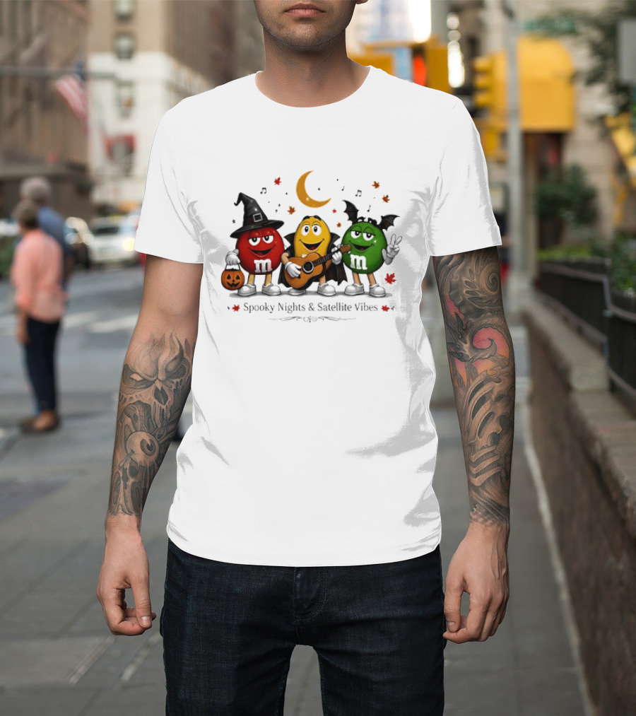 M&M's Spooky Nights & Satellite Vibes Halloween Pumpkin Witch Guitar Bat Moon T-Shirt