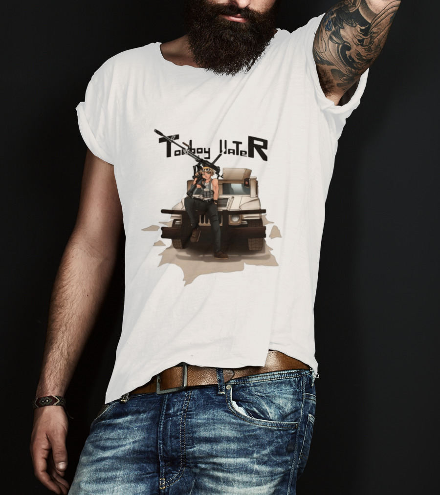Tomboy Hater Anime Character With Gun And Armored Vehicle T-Shirt