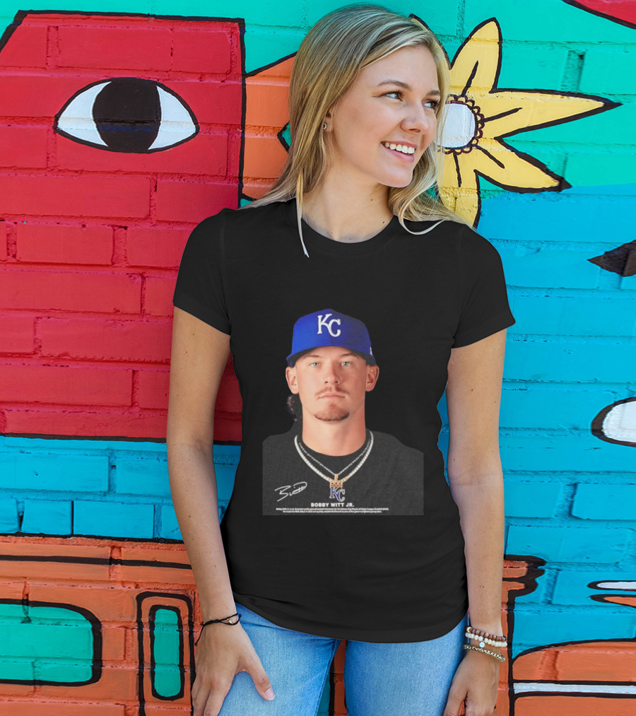 Bobby Witt Jr Kansas City Royals MLB Player Portrait Featuring KC Cap And Signature T-Shirt