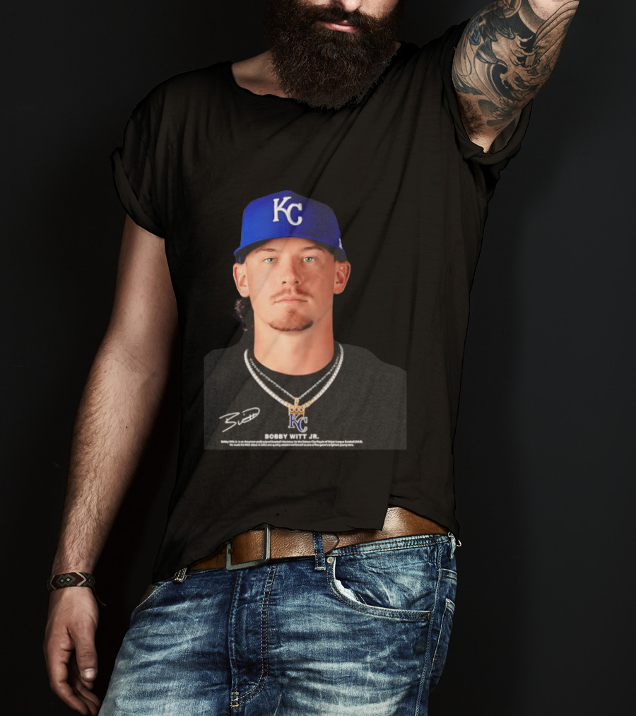 Bobby Witt Jr Kansas City Royals MLB Player Portrait Featuring KC Cap And Signature T-Shirt
