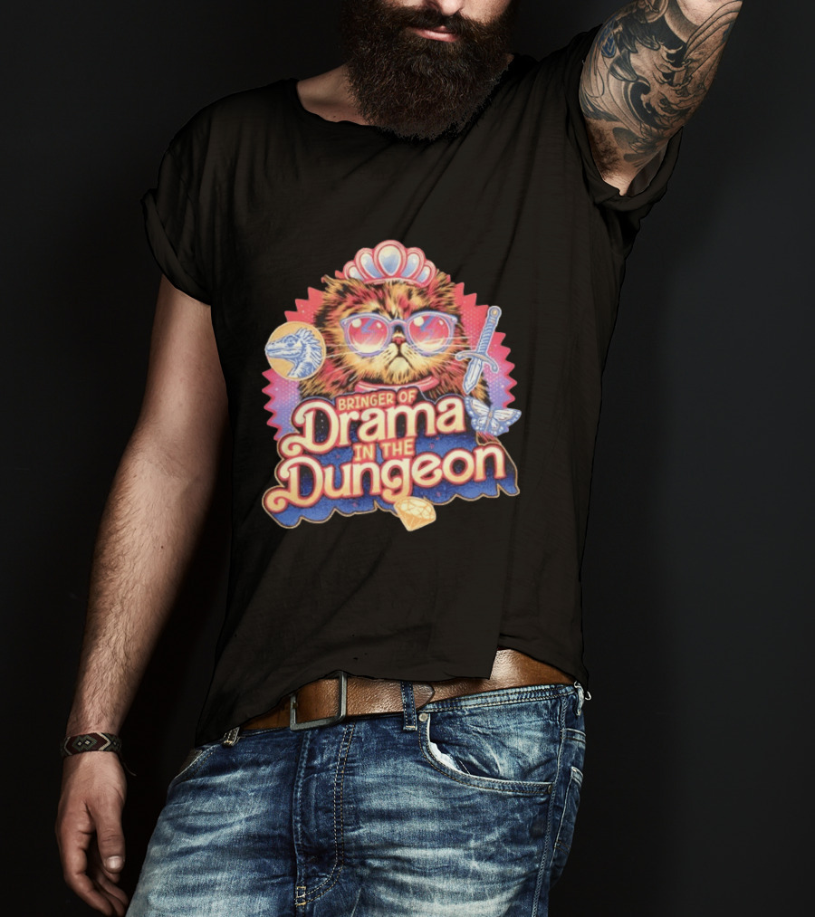 Bringer Of Drama In The Dungeon Cat With Raptor Dagger Butterfly Diamond T-Shirt