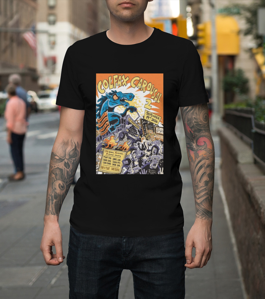 Colfax Carousal 2 Longest Wickedest Street September 19th 2026 Bands Venues Gory Party Denver CO T-Shirt
